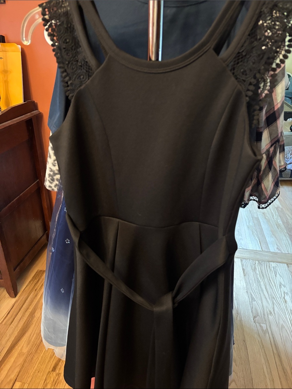 iris & ivy Black Lace-Sleeve Mini Dress